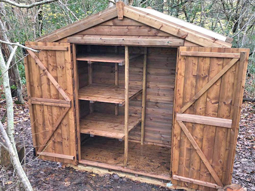 Topwood Mini Shed Shiplap APEX with stacked workbench shelves - 6 x 3