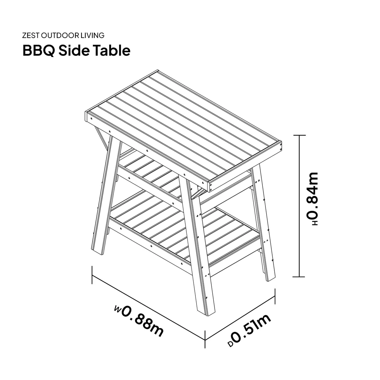 Zest BBQ Side Table diagram