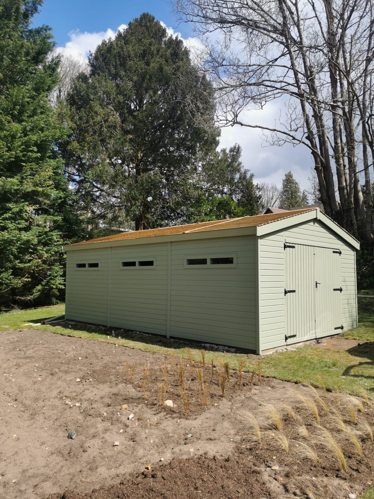 Breckland Garage Workshop Apex 23 x 14. Painted finish, security windows and rustic roof