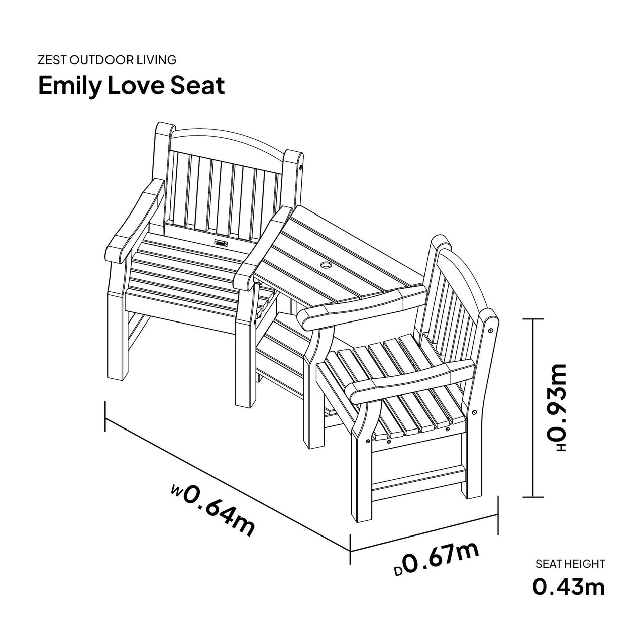 Zest Emily Love Seat measurements