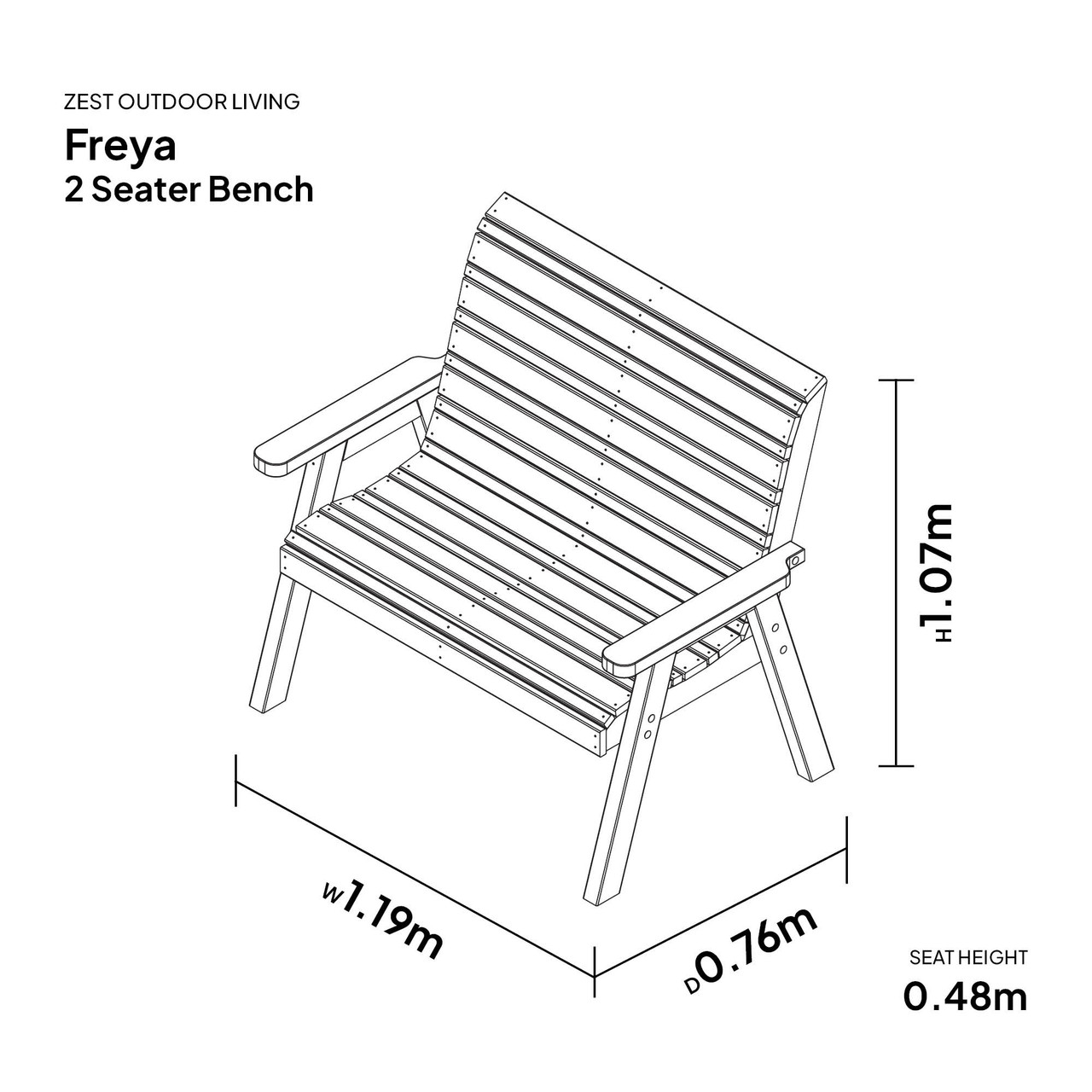 Zest Freya 2-Seater Bench measurements