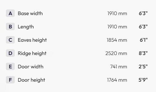 Hercules 6 x 6 Octagonal Measurements