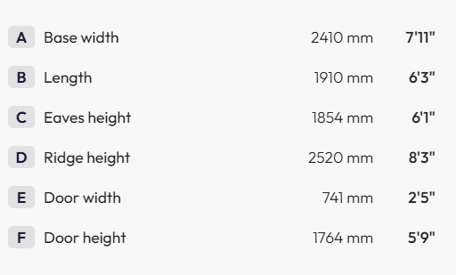 Hercules 8 x 6 Octagonal Measurements