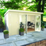 Malvern Studio Pent in Cedar, 13 x 7, with partition & additional door, full length glass to ground glazing